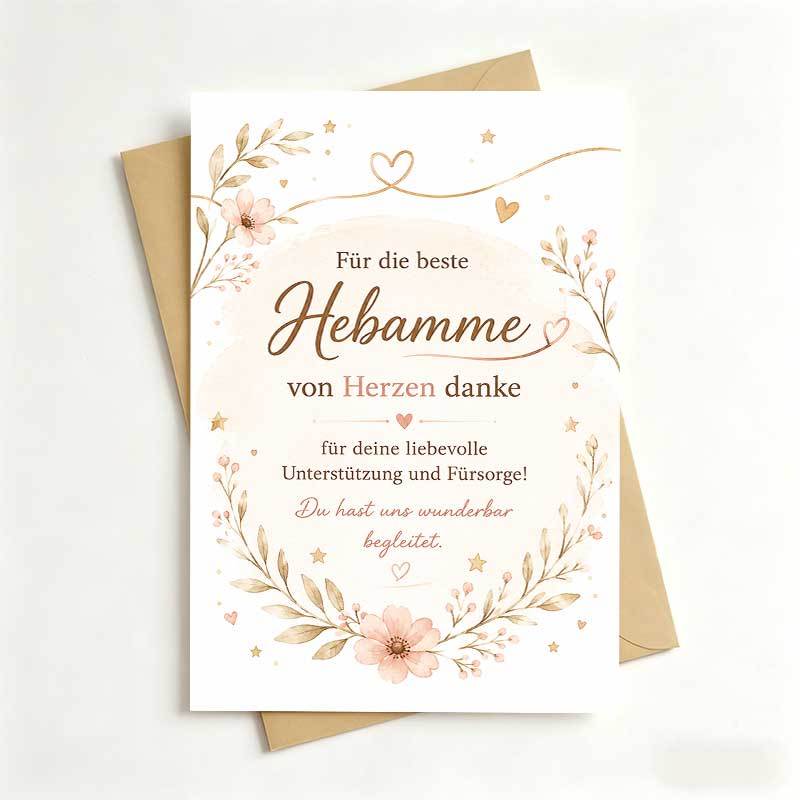 TEMU 1 Greeting Card + 1 Envelope Elegant Appreciation Greeting Card, Floral Wreath Design "thank You For ", For Midwife, Gratitude Occasion,