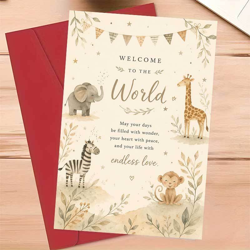 Adorable Welcome Greeting Card with Safari Animals