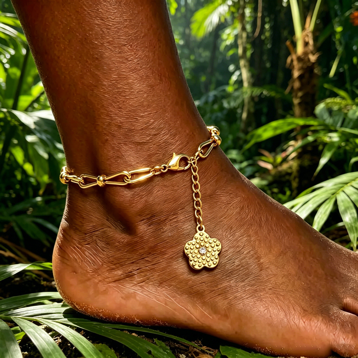 Women's Exquisite Flower Pendant Stainless Steel Anklet