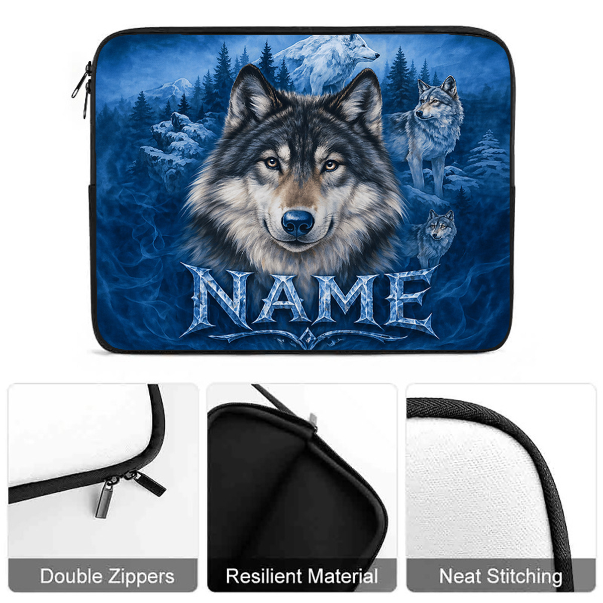 Customized Wolf Pack 2D Flat Pattern Laptop Sleeve