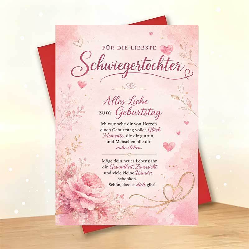 TEMU 1 Greeting Card + 1 Envelope Elegant Floral Birthday Greeting Card, And Roses Design " For Daughter In Law", For Family, Birthday Romantic
