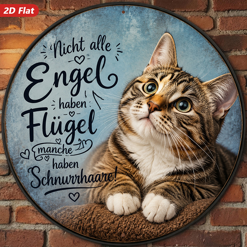TEMU 2D-Flach, . 2D-flaches rundes Schild aus Holz mit Aufdruck, Wanddeko, niedliche Katzenkunst, Dekoration mit deutschem Text, rustikaler Stil, ,