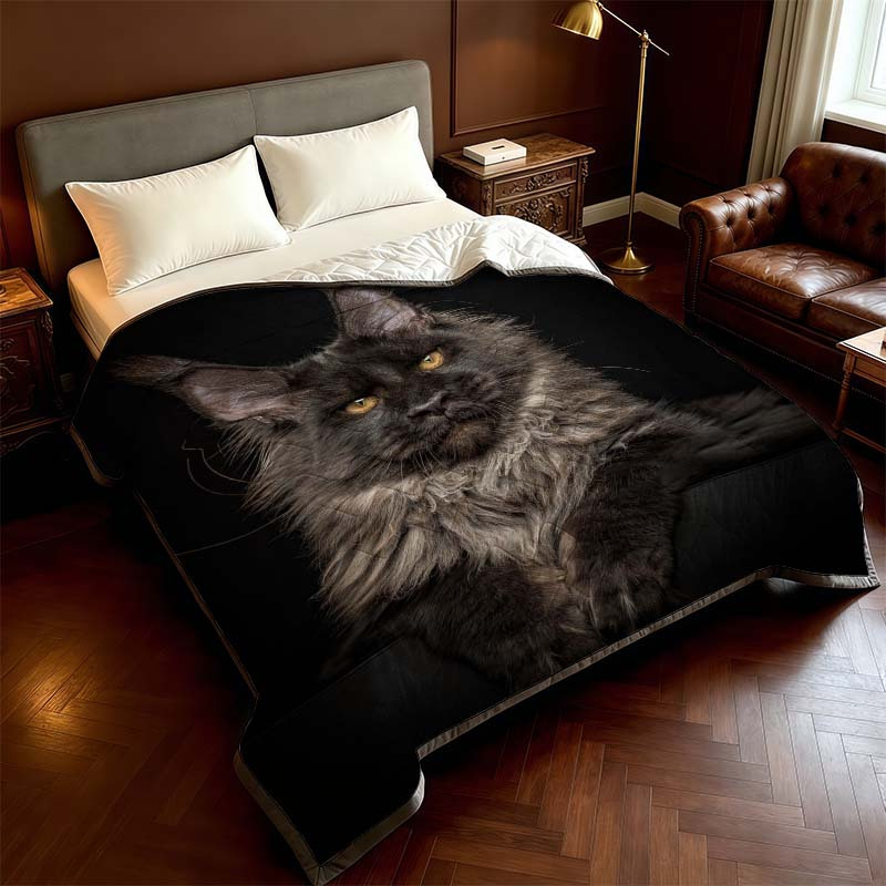 TEMU 1pc Maine Coon Enormous Cat Theme Bedding High-quality Thin Blanket, Air Conditioner Blanket, Summer Blanket, Duvet, 2026 New Style, Soft And