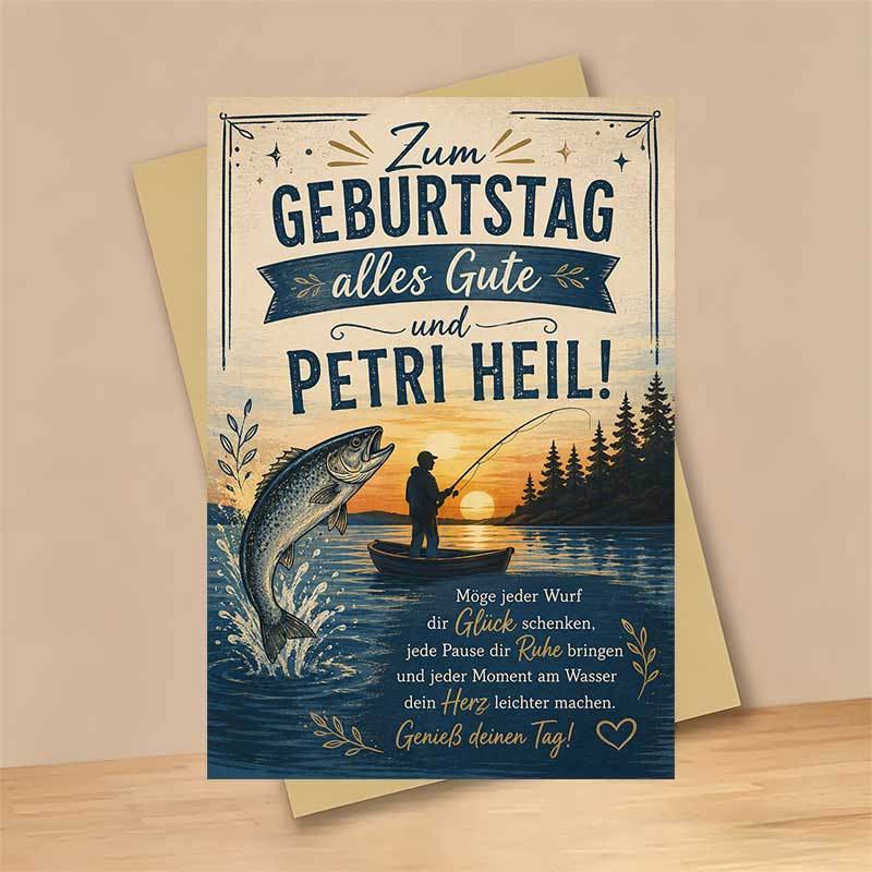 TEMU 1 Greeting Card And 1 Envelope Elegant Birthday Greeting Card, Fishing Scene With Sunset "", Suitable For , Birthday Themed Vintage Style Card