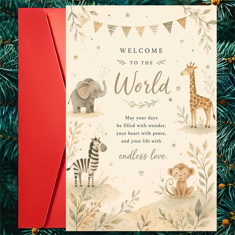 Adorable Welcome Greeting Card with Safari Animals