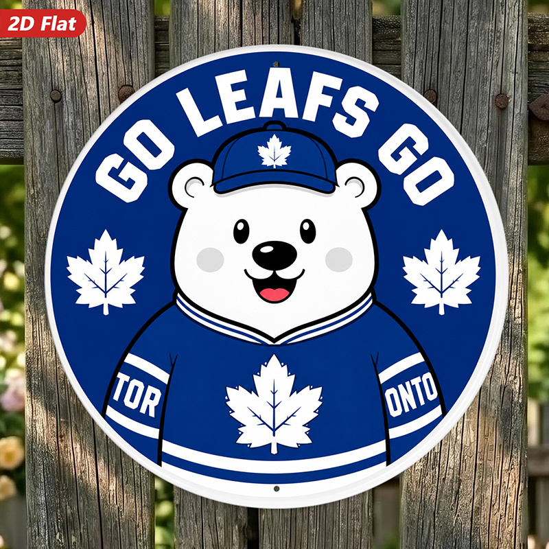 TEMU 2d Flat, 1pc Round Metal Sign Wall Art, Go Decor, Polar , Maple Leaf Design, Hockey - Inspired, For Living Room, Bedroom, Den, Weatherproof For