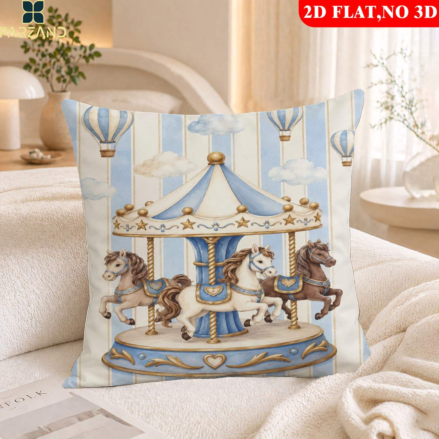 TEMU 2d Flat 1pc Pillowcase Carousel Printing Pillowcase Family Pattern, Pillowcase For Sofa, Bedroom, And Study, Comfortable And Soft Pillowcase, A