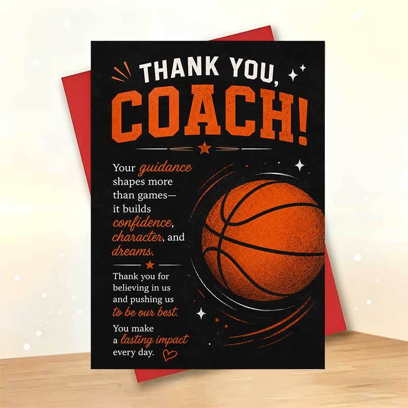 TEMU 1 Greeting Card And 1 Envelope Inspirational Appreciation Greeting Card, Basketball Theme "thank You ", For Sports , End Of Season, Modern