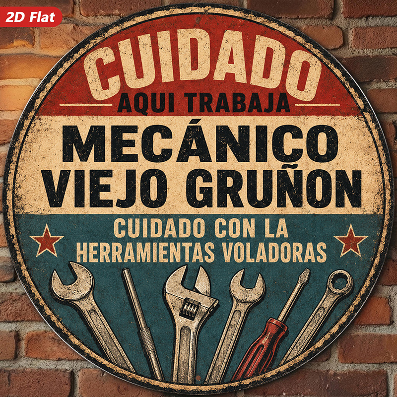 TEMU 2D, 1 pieza de letrero de metal para pared, de pared de estilo temática de mecánico, decoración del hogar con texto en español "CUIDADO AQUI