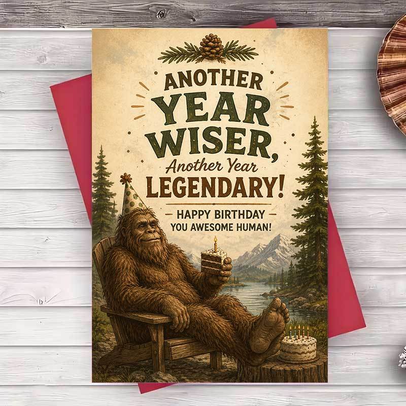 TEMU 1 Carte de vœux + 1 Enveloppe. Carte d'anniversaire amusante 2D plate Bigfoot, convient aux hommes, femmes, amis, cadeau d'anniversaire , carte
