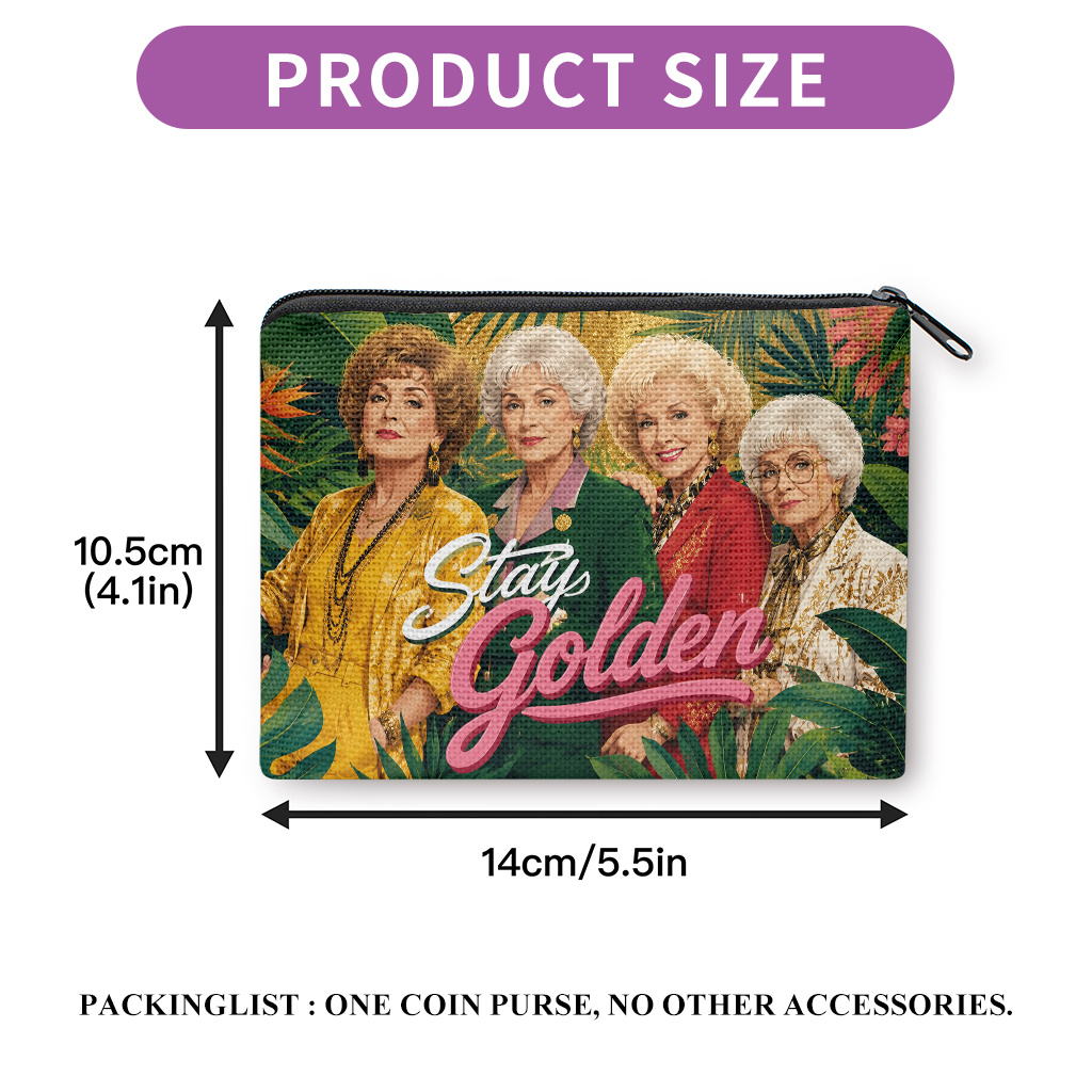 TEMU Coin Purse 1pc, Stay Golden Text Double Sides Printed Coin Purse, Earphone Lipstick Small Items Storage Bag, Multi-use Clutch Bag, Lightweight