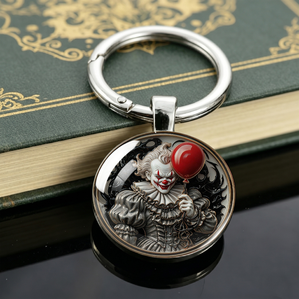 TEMU 2d Flat, 1pc 2d Flat Official Keychain - 2 Pennywise, Embossed Style Evil Clown Holding A . Fashionable Accessory, Lightweight Texture, Can