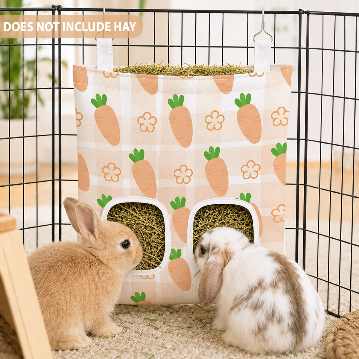 TEMU Mangeoire à foin suspendue à 2 trous avec sac de suspension - Mignonne, convient aux lapins, cochons d'Inde, hamsters, souris - Distributeur de