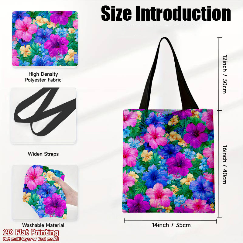 TEMU 1pc Multi-functional Handbag, Elegant And Stylish, Large-capacity Shoulder Bag, Colorful Hibiscus Flowers And Leaves Pattern, Made With Durable