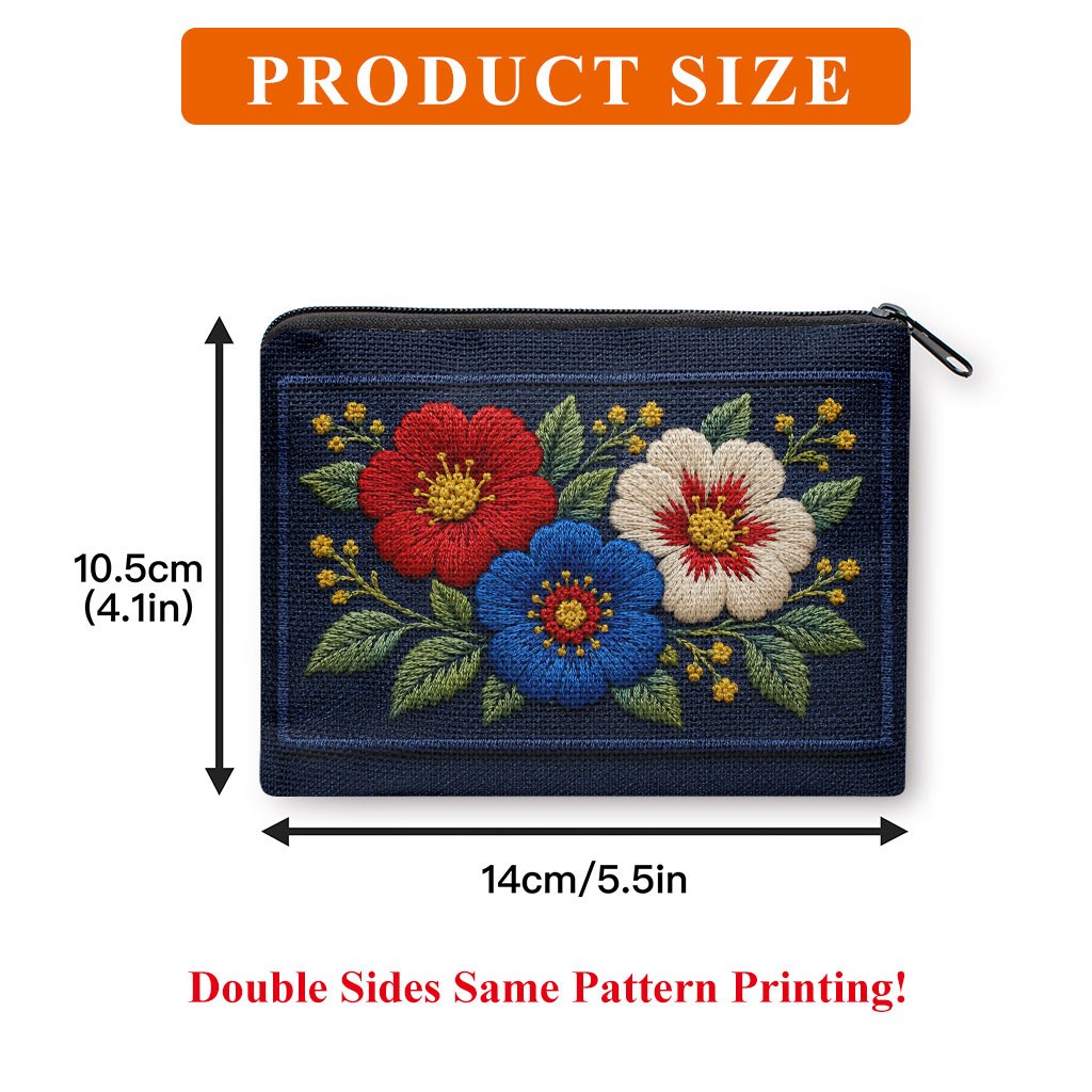 TEMU Women' Mini Zipper Coin Purse Wallet - Bright Floral Double-sided Print Suitable For , Keys, Cards, Earphones Storage | Compact Makeup Bag With
