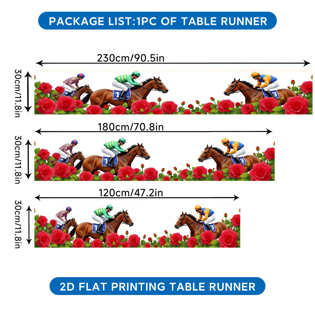 TEMU 1pc Horse Racing & Roses Table Runner - Elegant Horse Racing Theme With & Horses, Rectangular Polyester Suitable For Weddings, Easter, Holiday