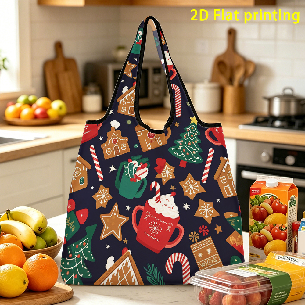 TEMU 1pc, Christmas Pattern Large Capacity Foldable Shopping Bag Reusable, Suitable For Storage, For Essential Items In Season