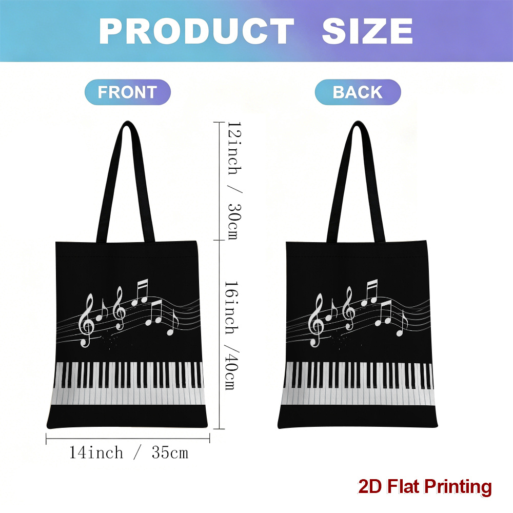 TEMU 2d Flat Cute Piano Keys Music Notes Design Printed Tote Bag Multi Purpose Shoulder Bag For Women Great For Outdoor Parties Beach Vacation And
