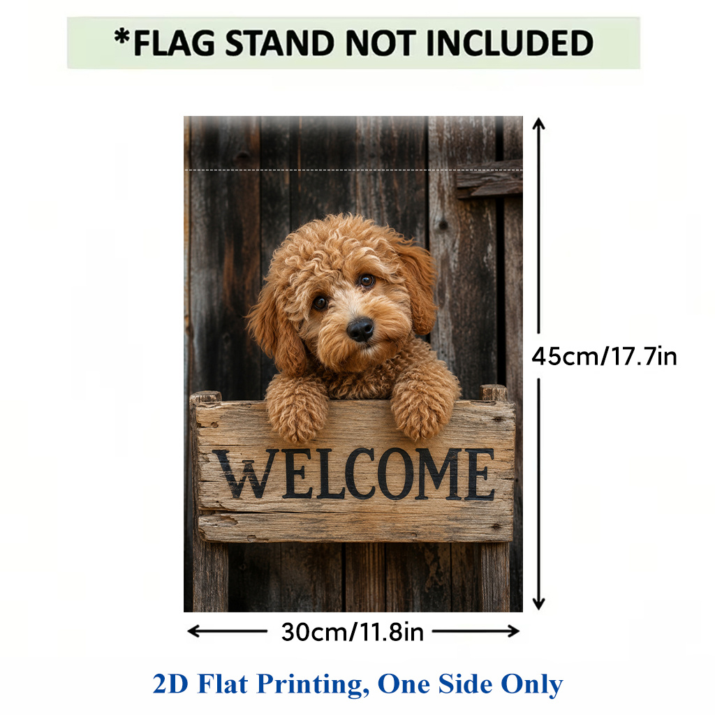 TEMU 2d Flat - 2d Flat Printing Garden Flag 1pc, Welcome Cute Puppy Polyester Garden Flag, Single-sided Printing, Outdoor Holiday Decor For Home And