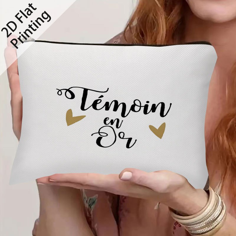 TEMU Trousse de toilette 1 pièce à motif Témoins de mariage français - Organisateur de toilette à fermeture éclair avec français , convient pour , le