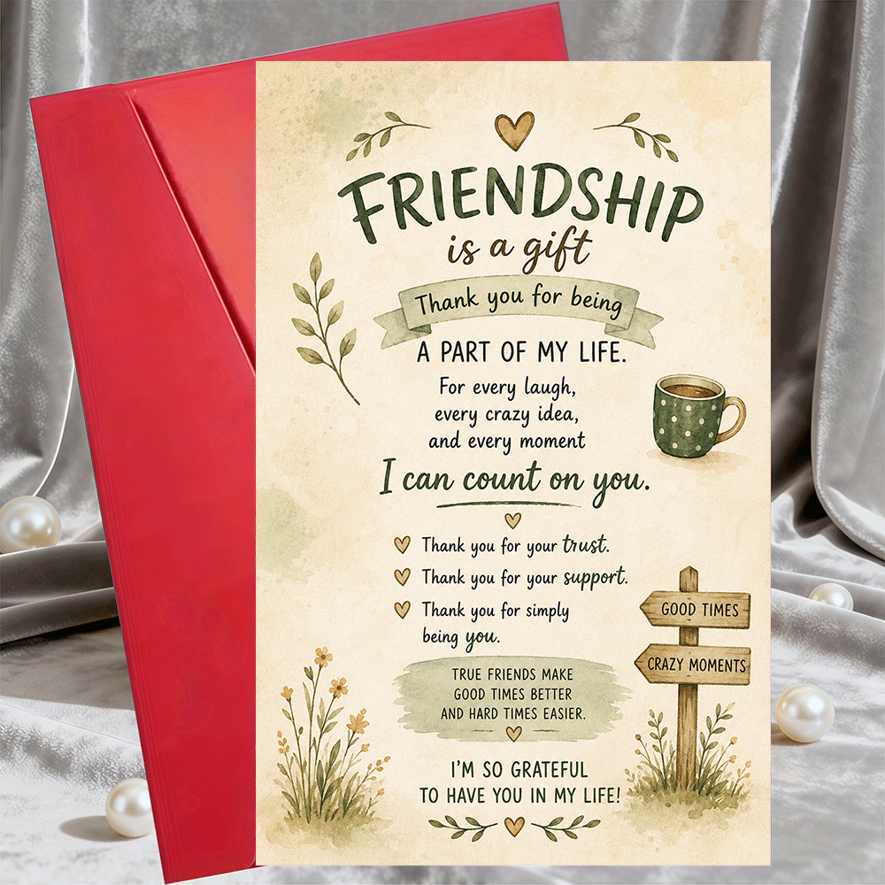 TEMU 【party Invitations】1 Greeting Card + 1 Envelope Friendship Greeting Card For Thank You Gift For Birthday Anniversary Or Appreciation Present For
