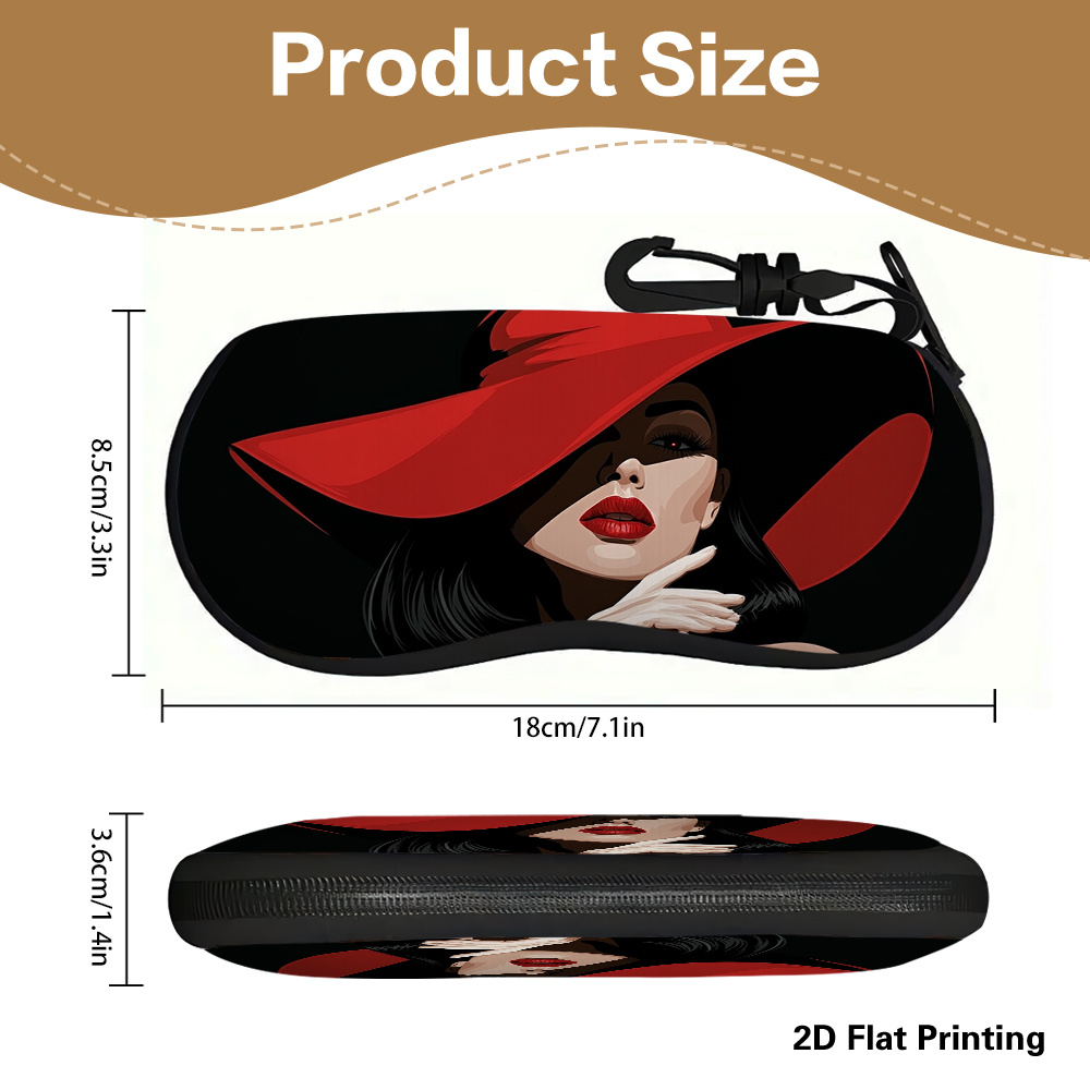 TEMU 2d Flat, 1pc Red Hat Lady Pattern Glasses Case Suitable For Glasses, Wallet Or Accessories Holder, Unisex Compact Cover With Red Hat Design, For