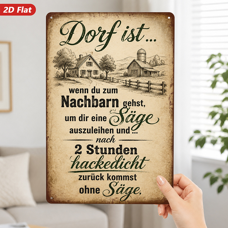 TEMU 2D-Flach, . Metallschild Wandkunst, rustikale deutsche Text-, Landhausstil, Dorf-Szenen-Kunstwerk, für Wohnzimmer, Arbeitszimmer, sichere
