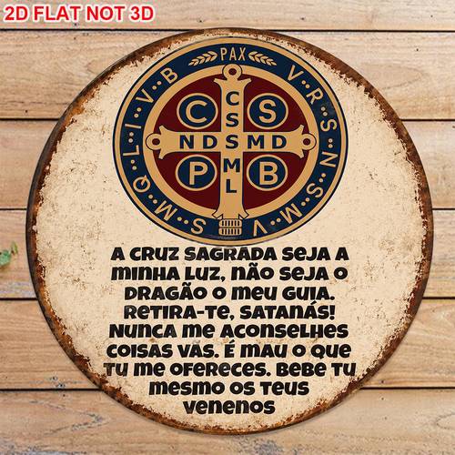 1pc 8 x 8 inches 2d flat circular sign vintage plaque of st benedicts cross st benedict medal decorative sign suitable for living room decor study decor or gift suitable for bedroom decor kitchen decor or gift suitable for office decor