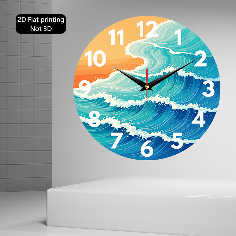1pc 2d flat ocean waves clock with sunset design decorative wall art ideal for living room bedroom kitchen entryway office aa battery operated not included wall clock for living room