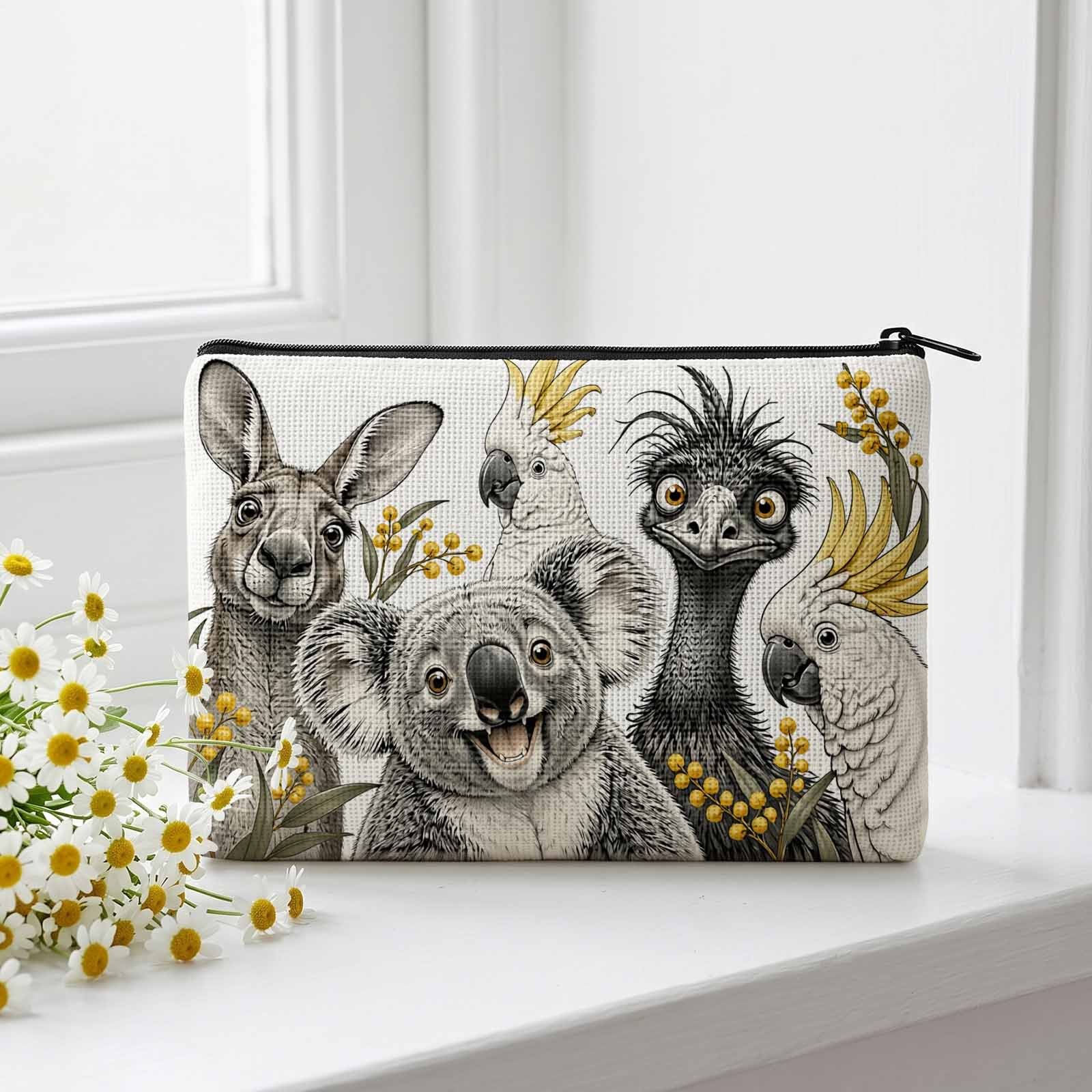 TEMU 2d Flat Printing Makeup Bag, Cute Australian Wildlife Design For Travel And Daily Use