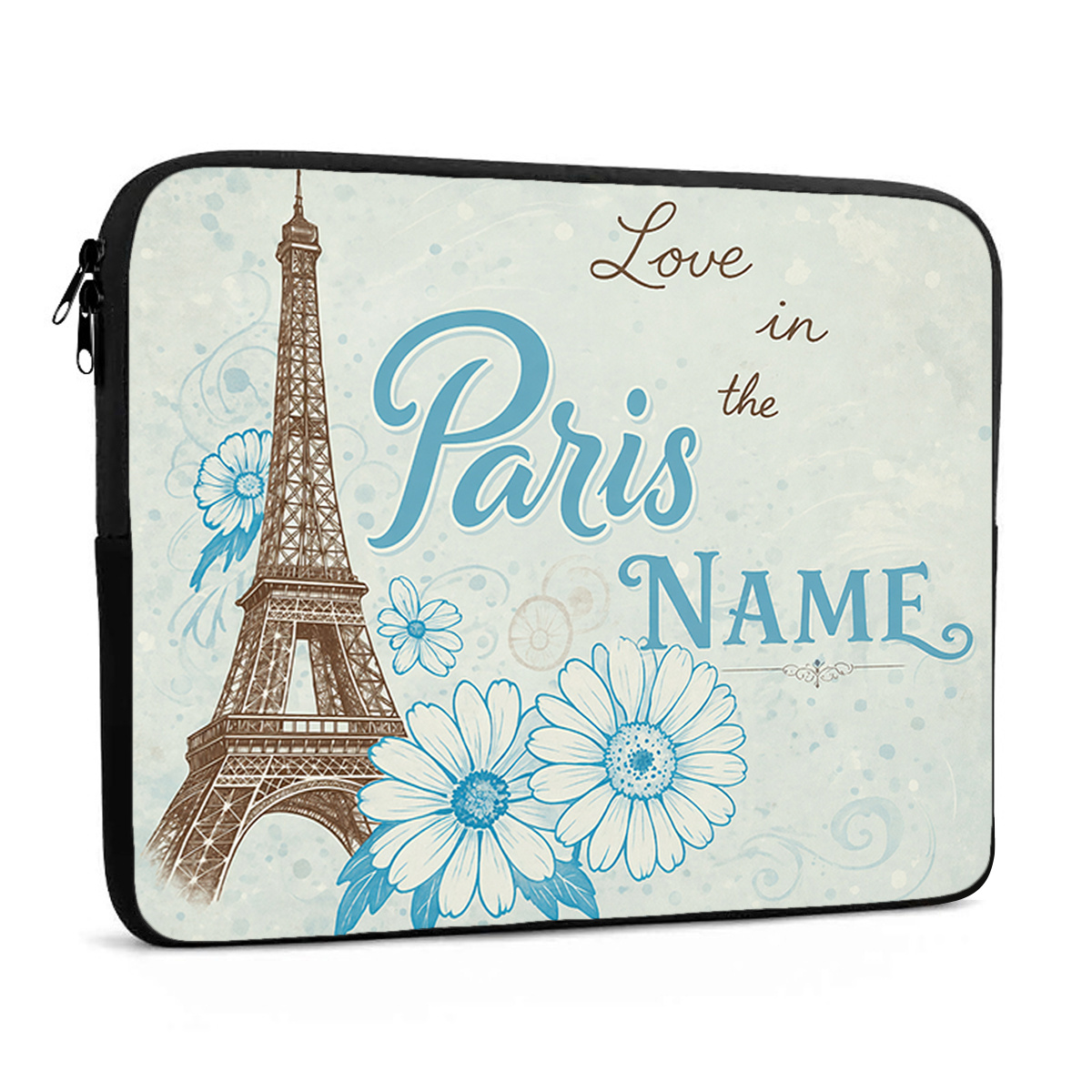 Personalized Eiffel Tower Laptop Sleeve Case, Custom Name/Text