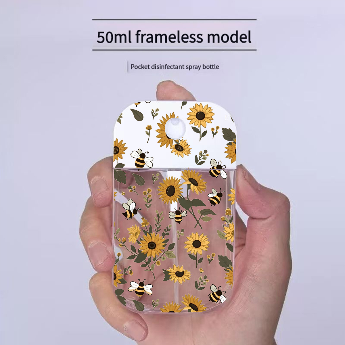 TEMU Sunflower And Bee Patterns 50ml Clear Travel Spray Bottle - Refillable For Makeup, Skincare, Or Water. Compact Portable Dispenser, Ideal For Men
