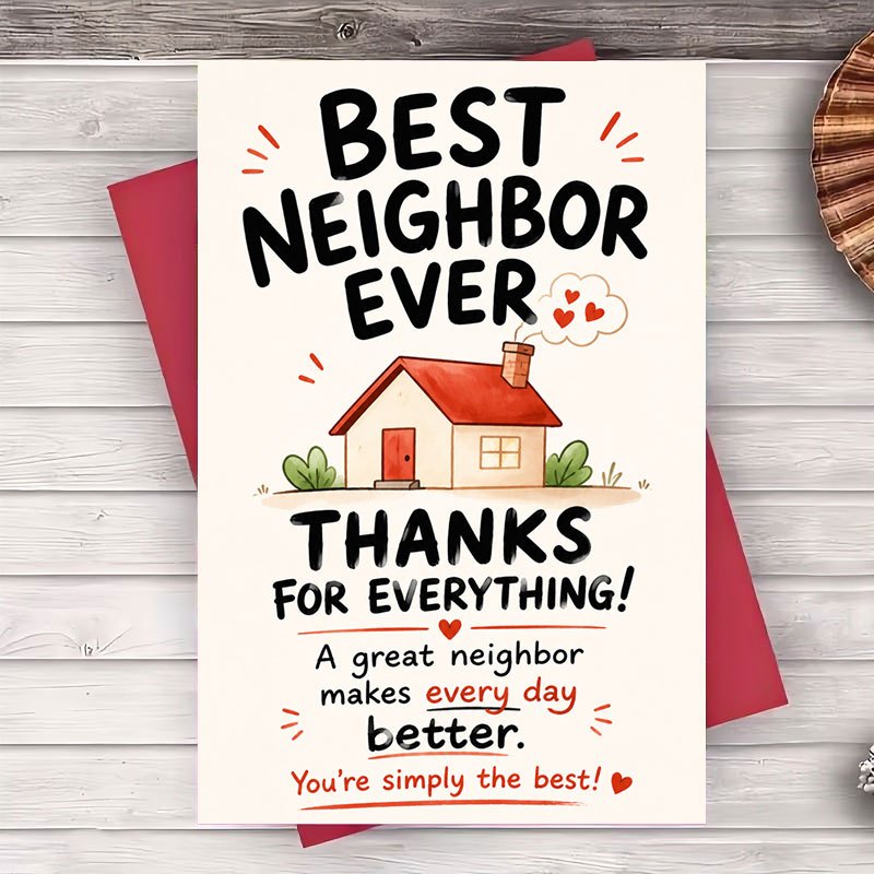 TEMU 1pc, 1 Envelope And 1 Greeting Card Best Neighbor Ever Greeting Card Thank You Note For Housewarming Appreciation Gift For And Neighbors Flat