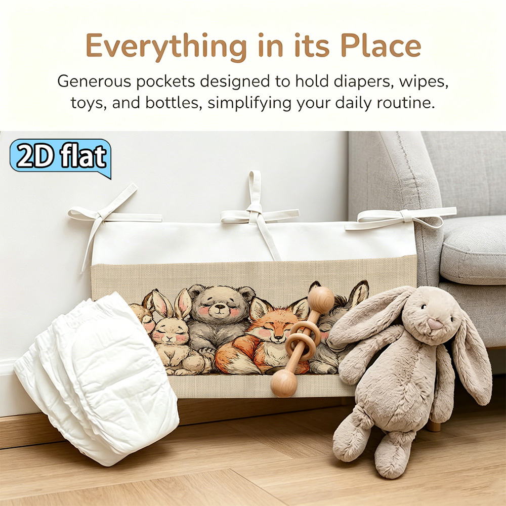 Cute Sleeping Woodland Animals Hanging Diaper Organizer