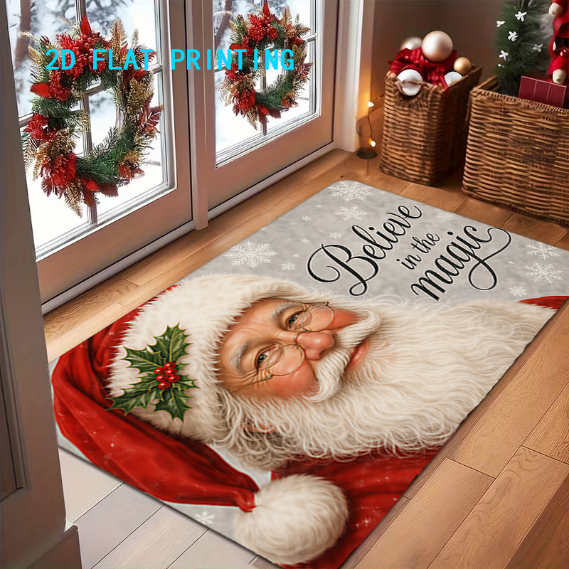 TEMU 1pc, 2d Flat Printing, Santa Claus-themed Indoor Doormat, Festive Atmosphere Mat, Colorful Non-slip, Machine-washable Mat, Suitable For Home