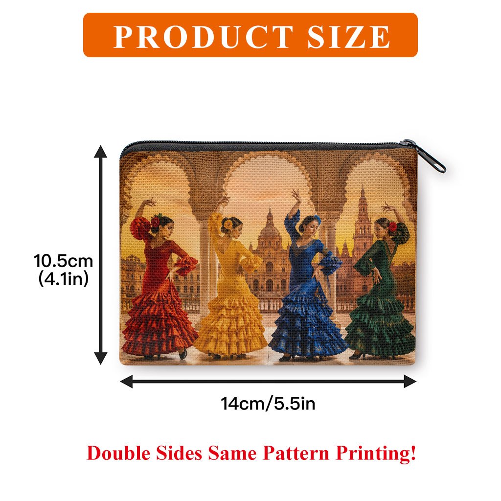 TEMU de bailaora de flamenco española para mujer, mini con cremallera y estampado colorido de vestido de flamenco por lados, neceser compacto y