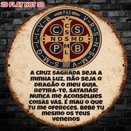 item picture 1pc 8 x 8 inches 2d flat circular sign vintage plaque of st benedicts cross st benedict medal decorative sign suitable for living room decor study decor or gift suitable for bedroom decor kitchen decor or gift suitable for office decor