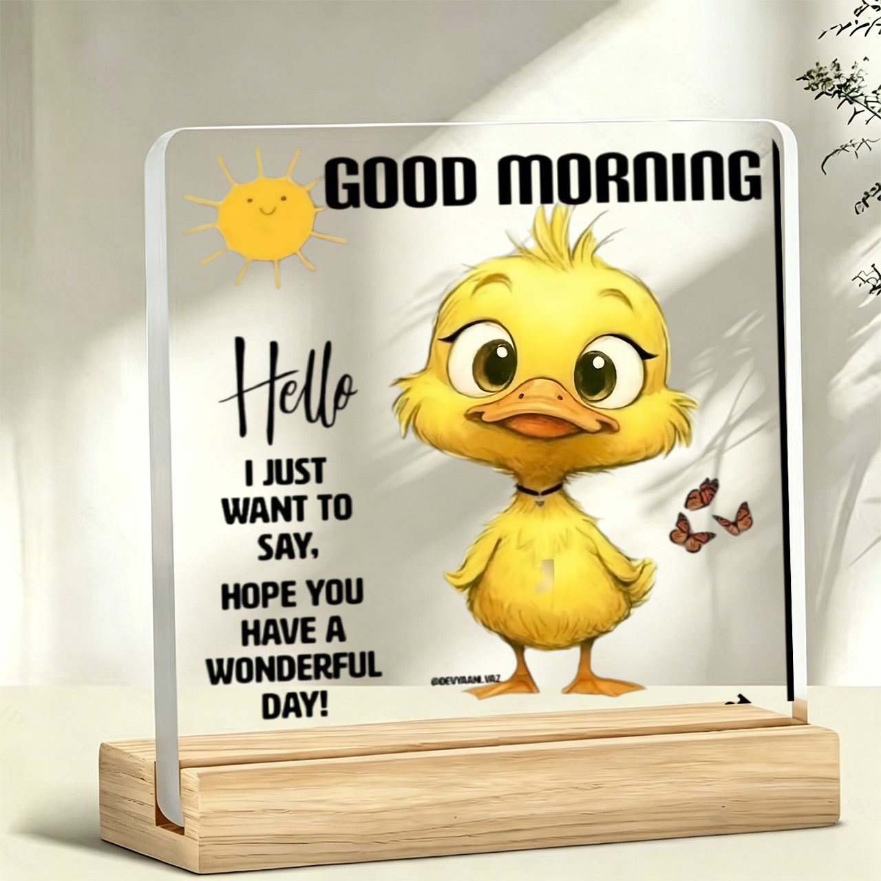 TEMU 1 pièce Ornement Petit Canard Jaune Papillon Soleil, Slogan et Inspirant, Ornement en Acrylique, avec Socle en Bois, Presse-papiers, Ornement de
