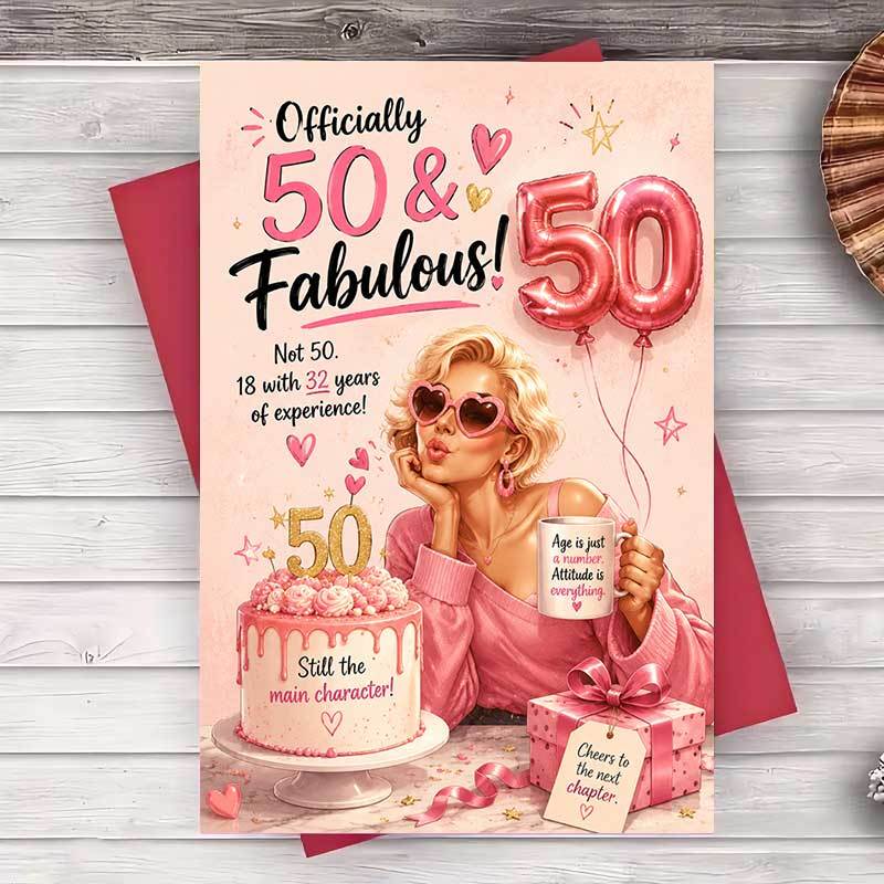 TEMU 1pc Envelope And 1pc Greeting Card Funny 50th Birthday Greeting Card For Women 50 And Fabulous Gift For Her Milestone Birthday Celebration Party