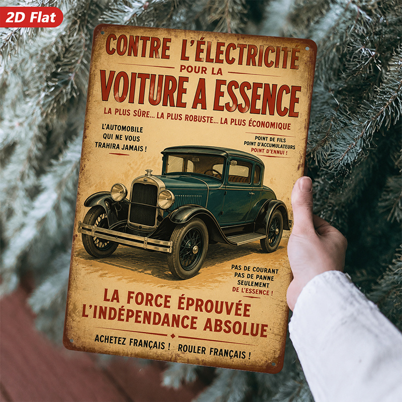 TEMU Plat 2D, 1 pièce Panneau Mural en Métal, Peinture Décorative de Voiture Vintage, Art avec Français, Style Rétro, Décoration d'Intérieur, pour