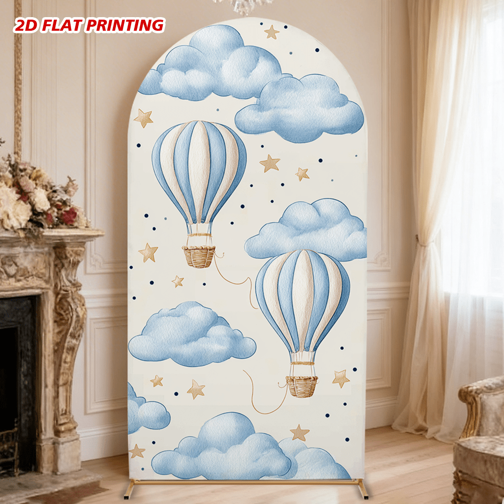 TEMU 2d Flat, 2d Flat - 1pc Banner Printing Air Balloon Clouds Pattern Arch Backdrop Cover, Ideal For Wedding Venue Decor, Themed Birthday Shoots