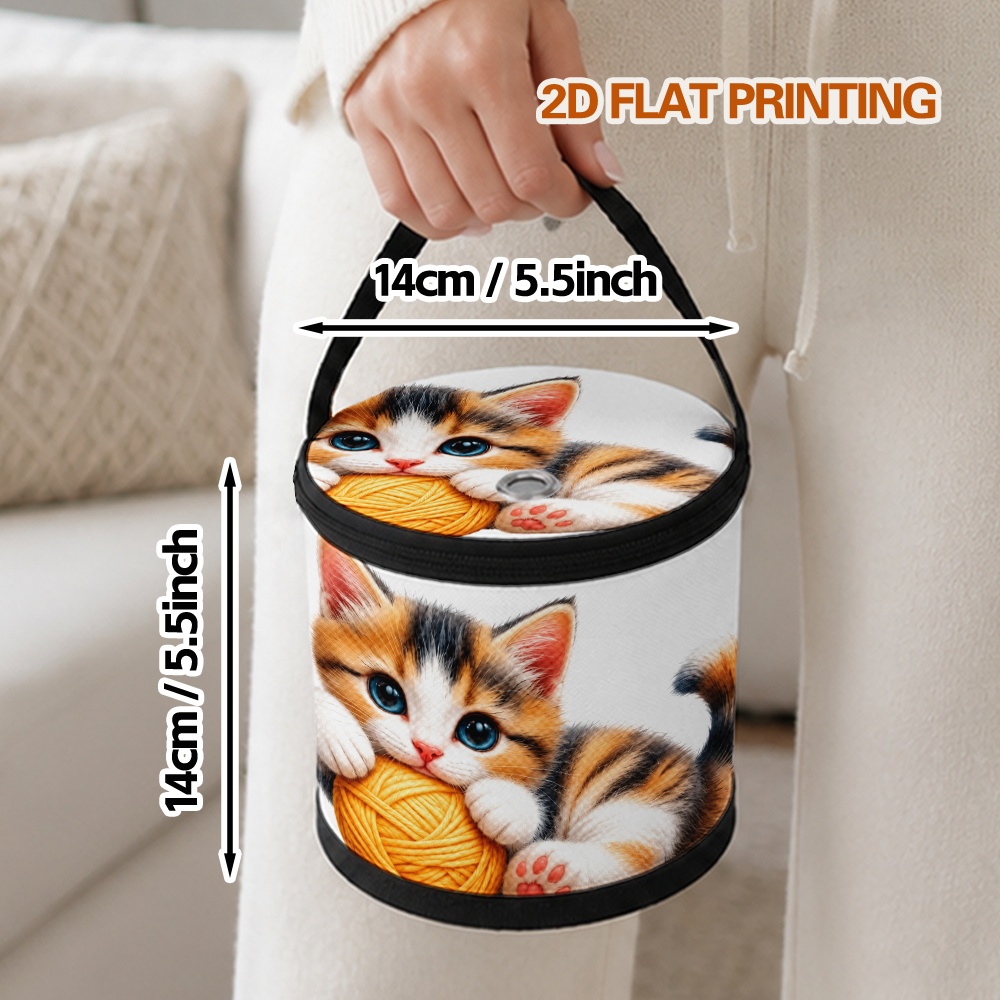 TEMU 2d Flat 1pc Cute Cat With Yarn Ball Yarn Organizer Polyester Shelving Gift Living Room Yarn Feed Hole Washable Sewing Room Organizer, Yarn