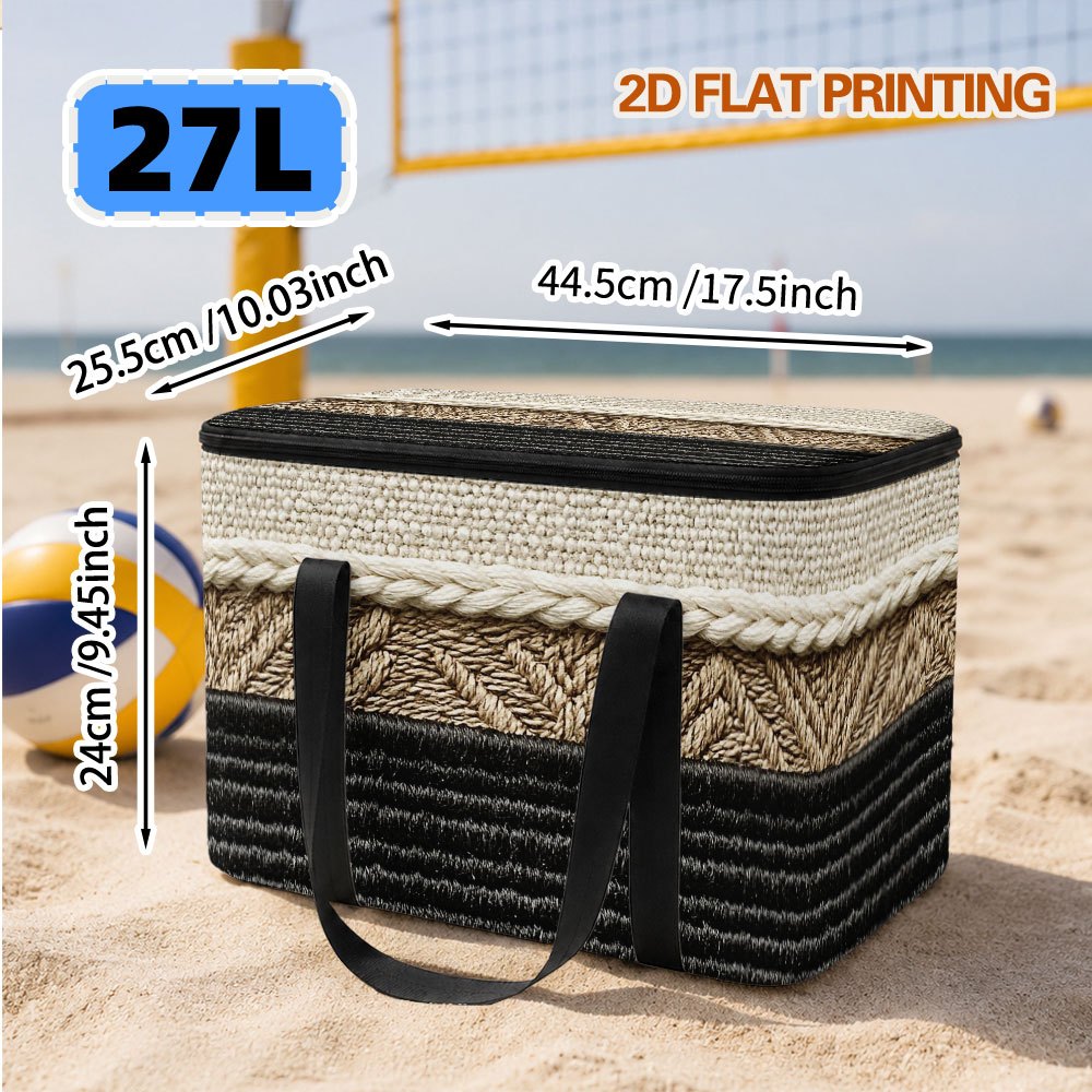 TEMU 2d Flat, 1pc Insulated Lunch Bag, Beige Black Chevron Striped Design 27l&5.8l Oversized Cooling Picnic Carrier, Loading Room, Outdoor Trekking