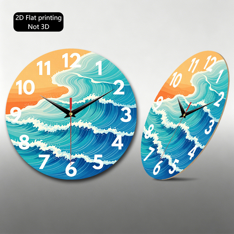 item picture 1pc 2d flat ocean waves clock with sunset design decorative wall art ideal for living room bedroom kitchen entryway office aa battery operated not included wall clock for living room