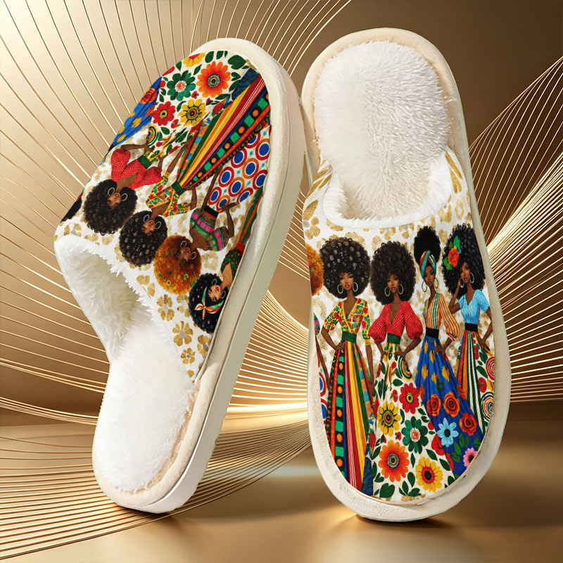 TEMU Chaussons KUZJVY à Thème Africain pour Femme et Homme - Chaussons de Maison à Semelle avec Imprimé Ethnique Afro Puff Peint à , Chaussures