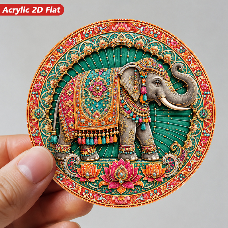 TEMU 1pc Mandala Elephant Magnetic Fridge Magnet, Suitable For Home Decor, With Lotus And Gemstone Floral Patterns, Luxurious , Round Acrylic Magnet,