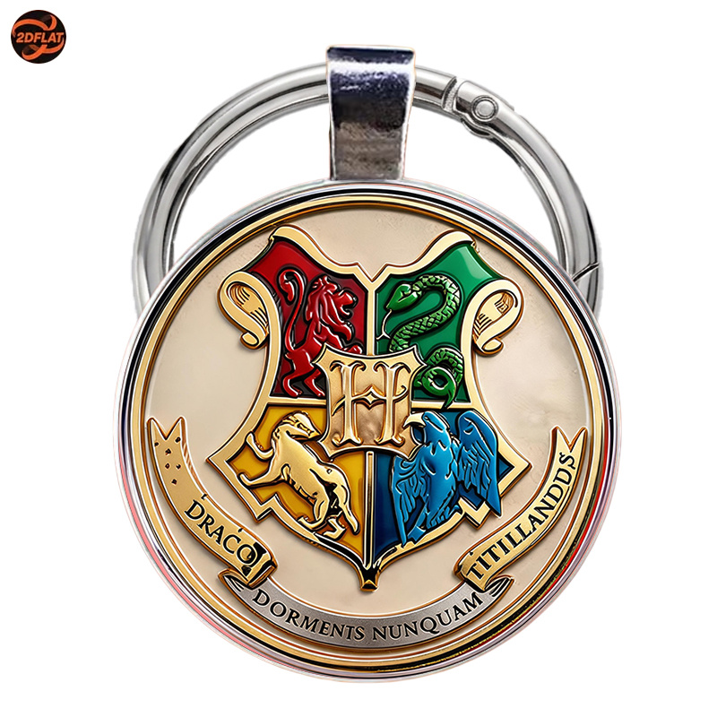 TEMU 2d Flat, Warner . Official 2d Flat Keychain, Warner Harry Potter Hogwarts 4 Houses Embossed Style School Gift | Warner Series Keychain, Warner