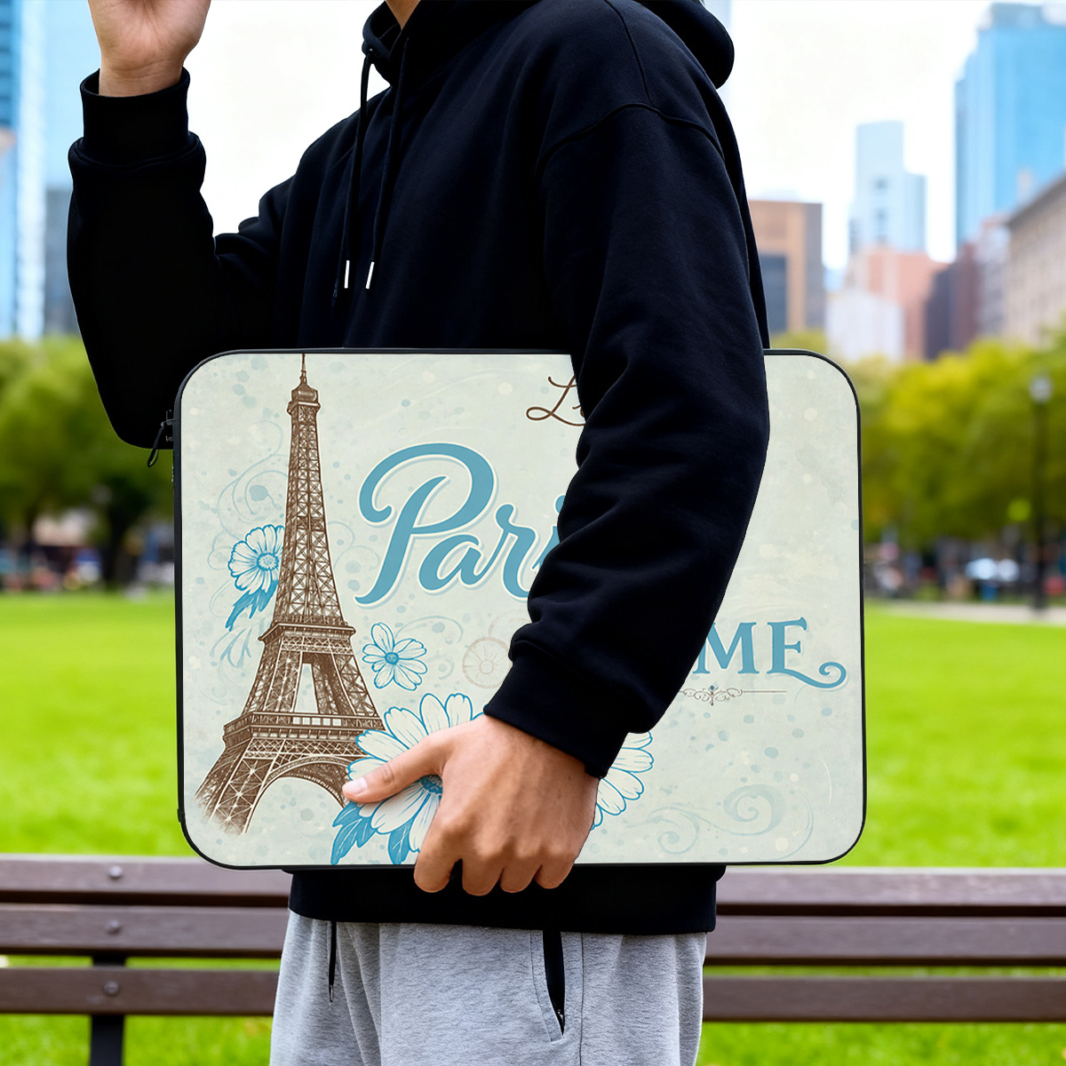 Personalized Eiffel Tower Laptop Sleeve Case, Custom Name/Text