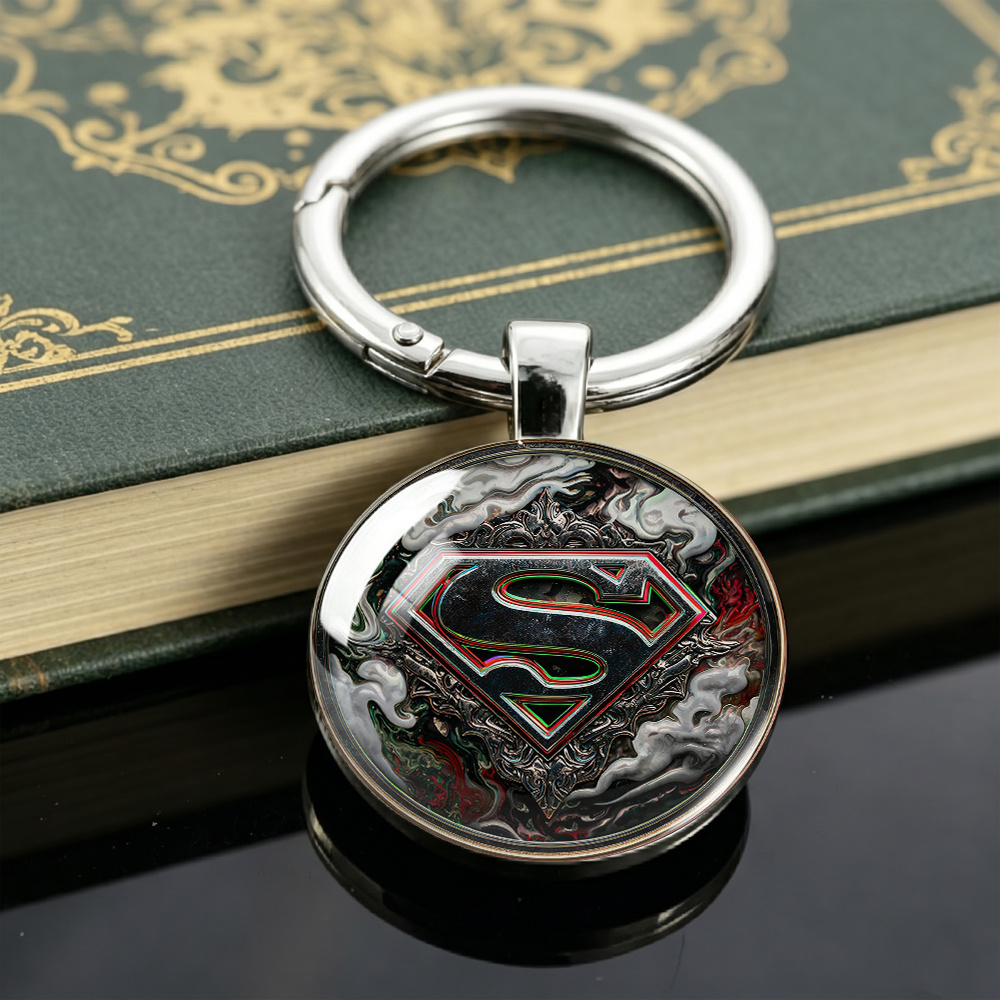 TEMU 1pc 2d Flat Officially Licensed Keychain Dark Carved Fluid Relief Style Superman Classic Logo Fashion Accessory, Lightweight Texture, Decorates