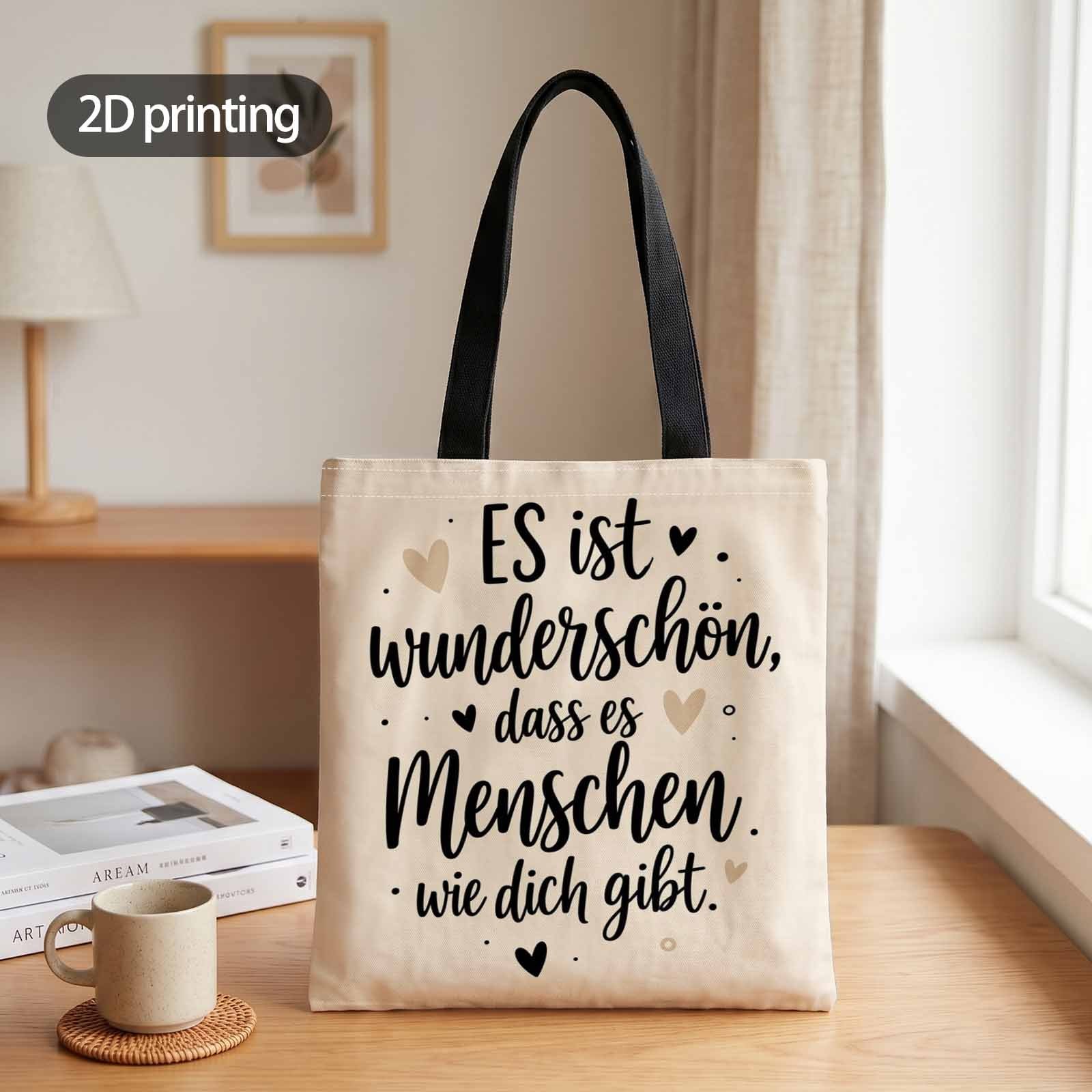 2d Flat Printing Handbag, Featuring German Quote Design, Ideal For Daily Use, Gifts, Or Casual To Appreciation And